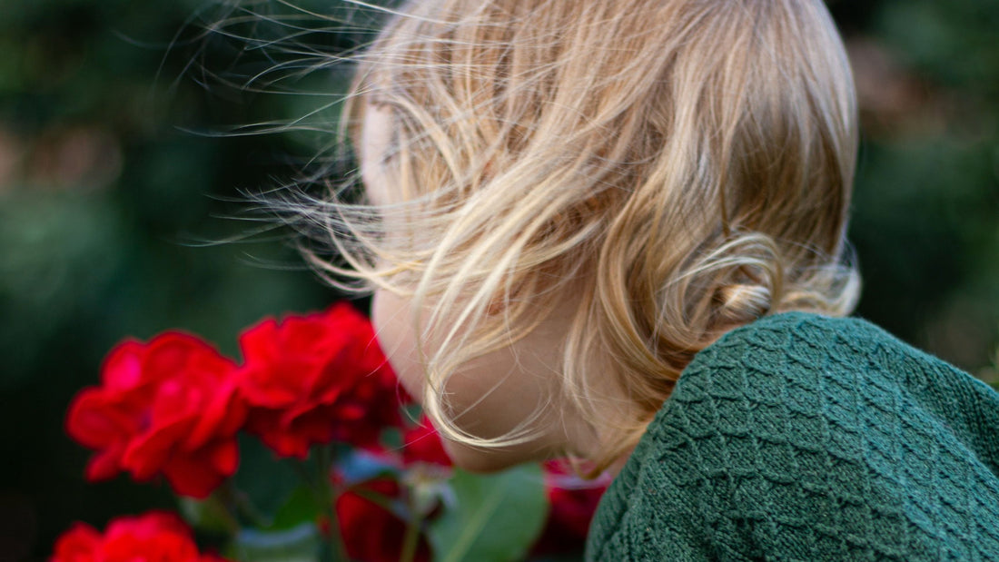 toddler with roses